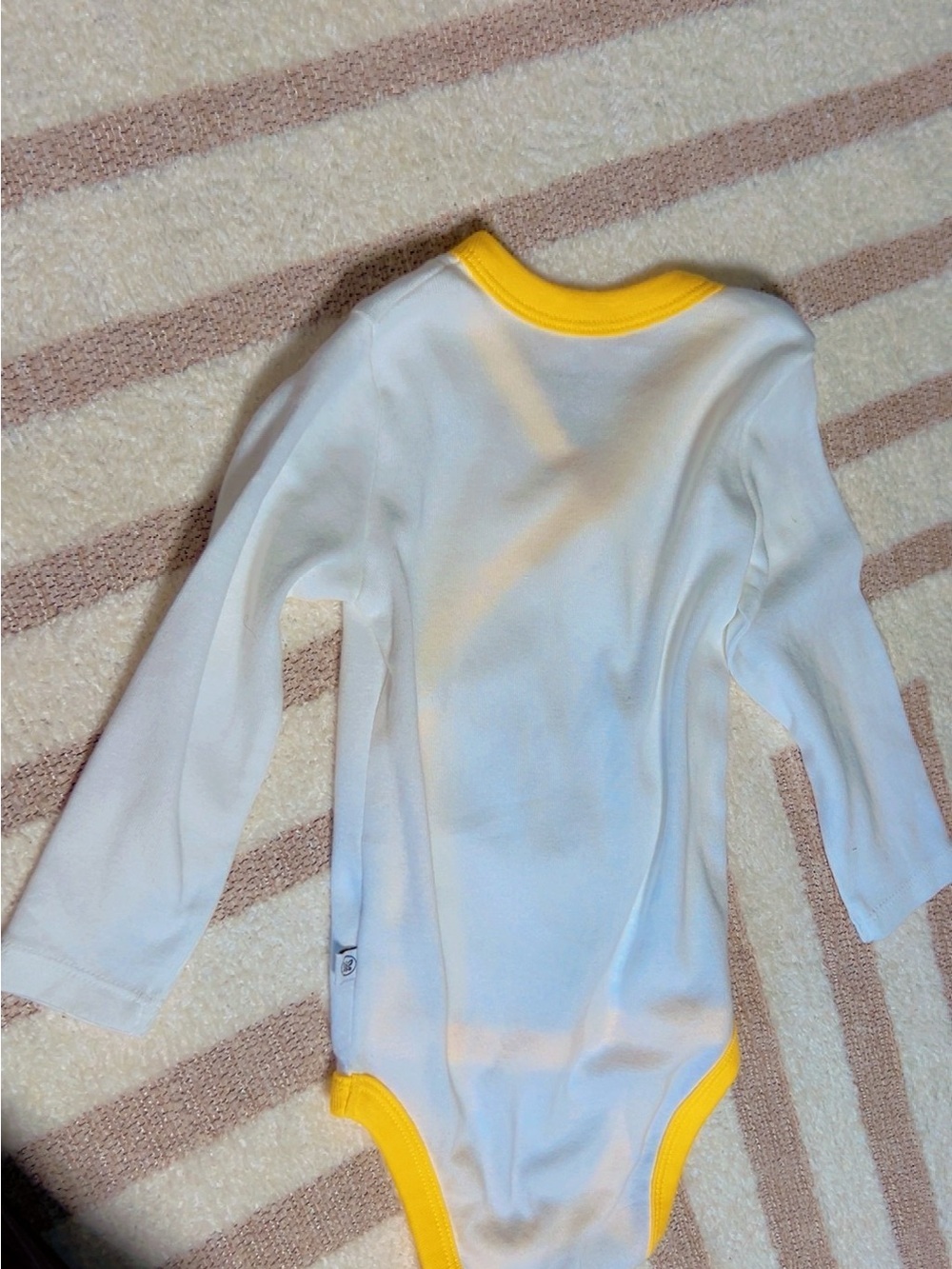 White and Yellow Trim Long-Sleeve Baby One-Piece